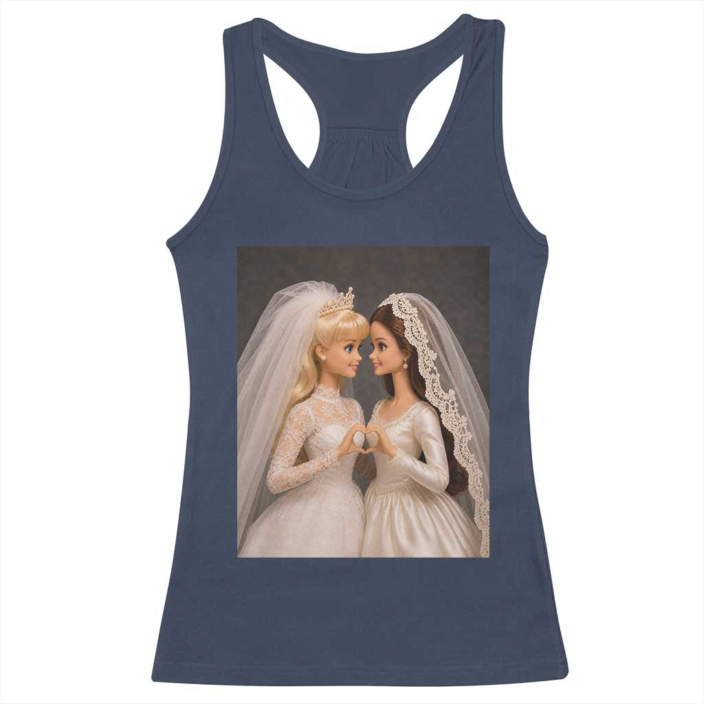 Funny Lesbian Doll Wedding Engagement Racerback Tank Top LGBTQ Pride Gift TS12 Navy Print Your Wear