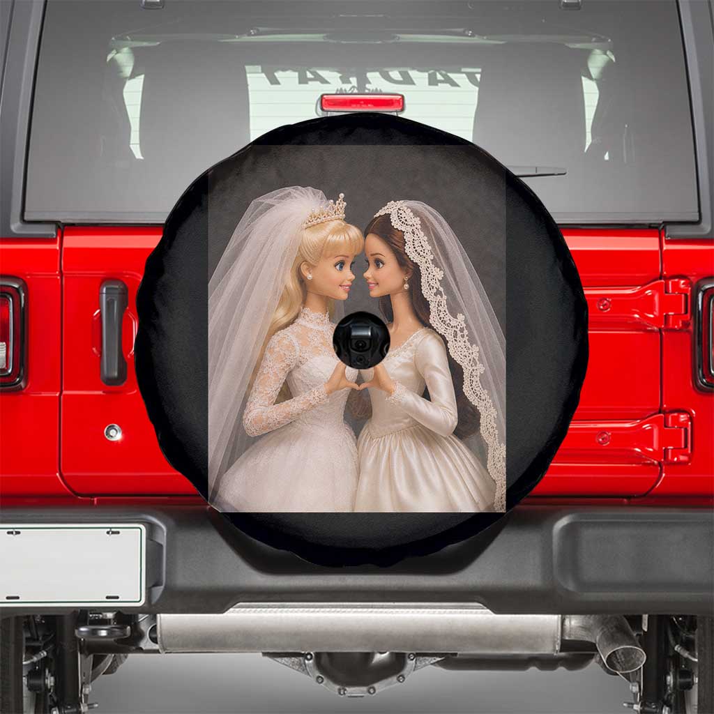 Funny Lesbian Doll Wedding Engagement Spare Tire Cover LGBTQ Pride Gift TS12 Black Print Your Wear