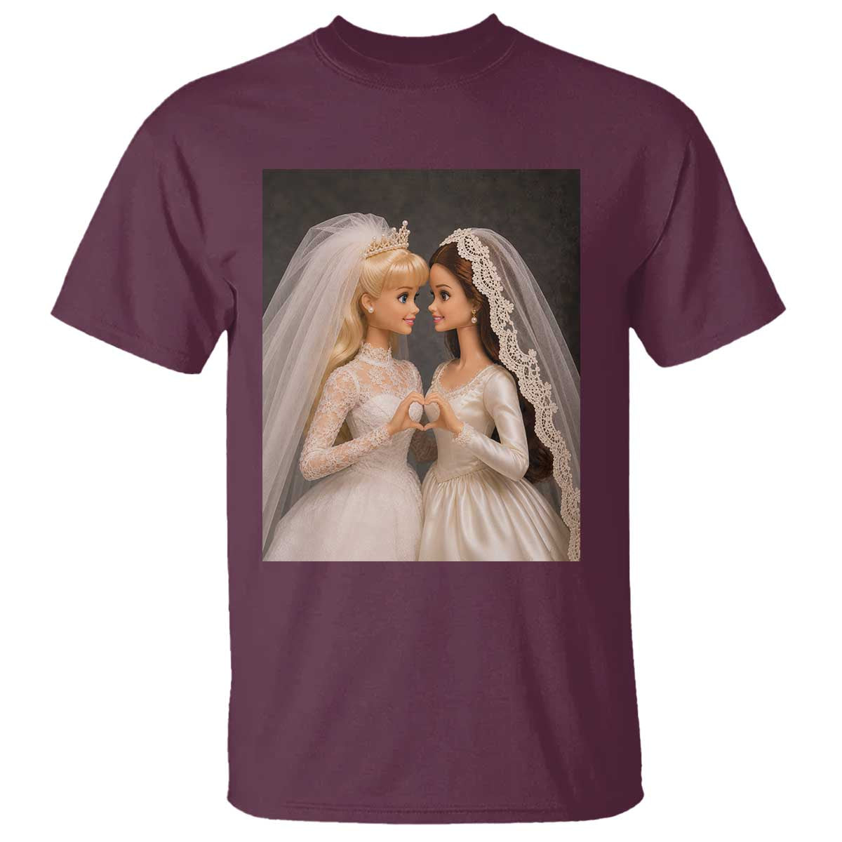 Funny Lesbian Doll Wedding Engagement T Shirt LGBTQ Pride Gift TS12 Maroon Print Your Wear