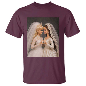 Funny Lesbian Doll Wedding Engagement T Shirt LGBTQ Pride Gift TS12 Maroon Print Your Wear