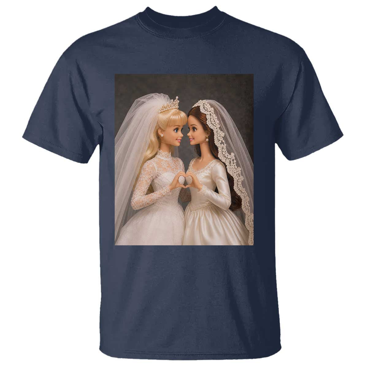 Funny Lesbian Doll Wedding Engagement T Shirt LGBTQ Pride Gift TS12 Navy Print Your Wear