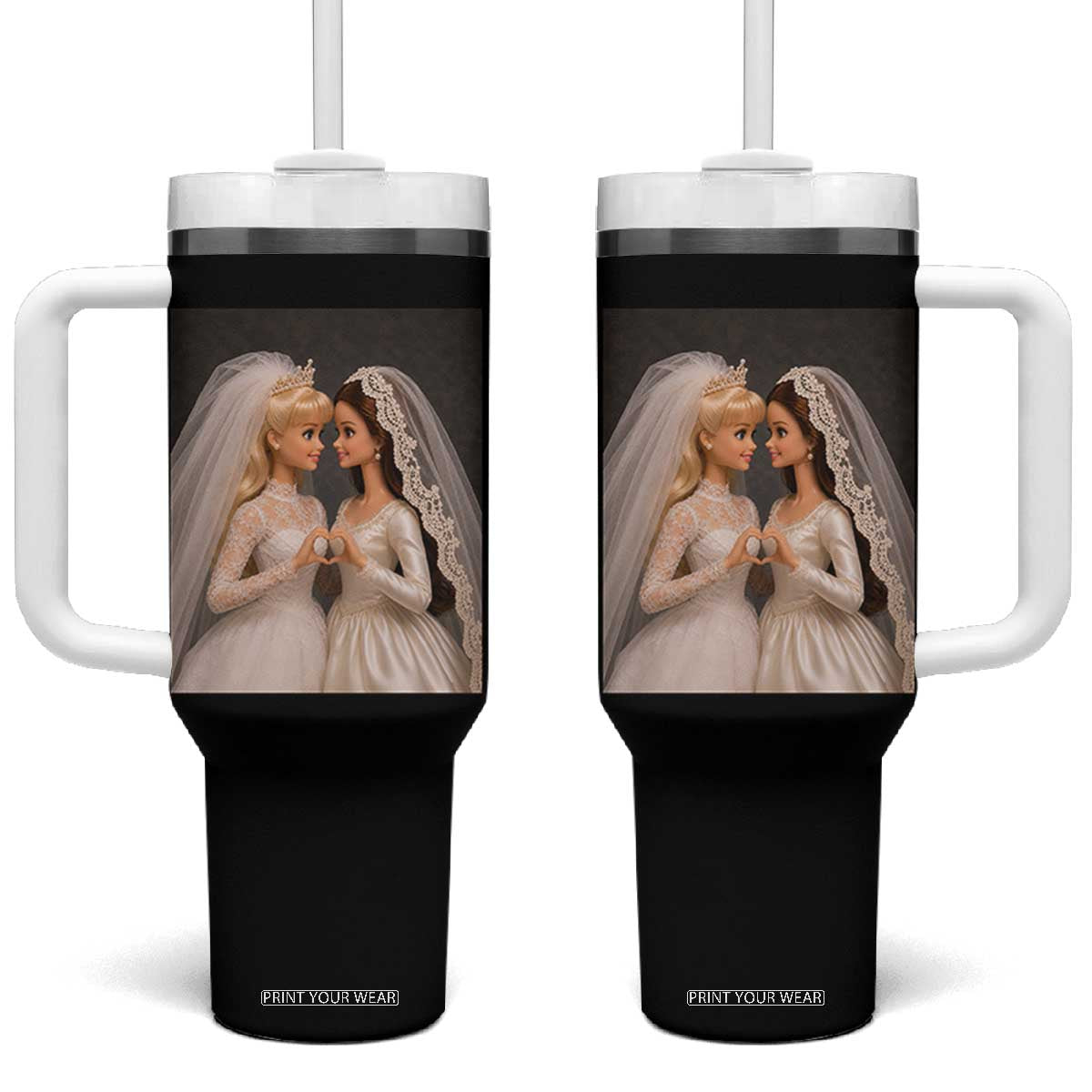 Funny Lesbian Doll Wedding Engagement Tumbler With Handle LGBTQ Pride Gift TS12 One Size: 40 oz Black Print Your Wear