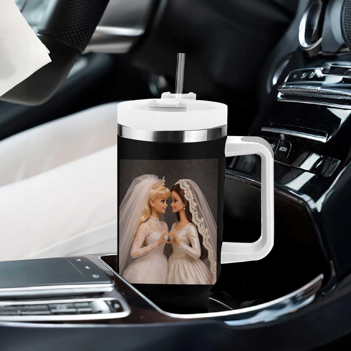 Funny Lesbian Doll Wedding Engagement Tumbler With Handle LGBTQ Pride Gift TS12 Print Your Wear