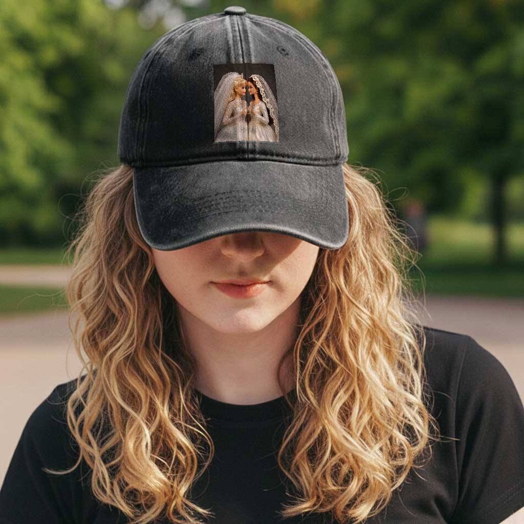 Funny Lesbian Doll Wedding Engagement Washed Cotton Baseball Cap LGBTQ Pride Gift TS12 Print Your Wear