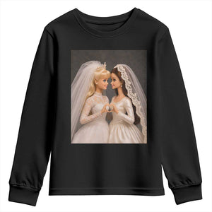 Funny Lesbian Doll Wedding Engagement Youth Sweatshirt LGBTQ Pride Gift TS12 Black Print Your Wear