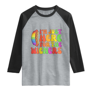 Funny Im Just Here For The Wieners Raglan Shirt LGBTQ Pride Party Gift TS12 Heather Gray Black Print Your Wear
