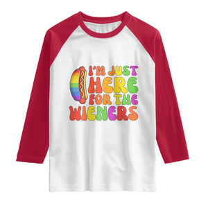 Funny Im Just Here For The Wieners Raglan Shirt LGBTQ Pride Party Gift TS12 White Red Print Your Wear