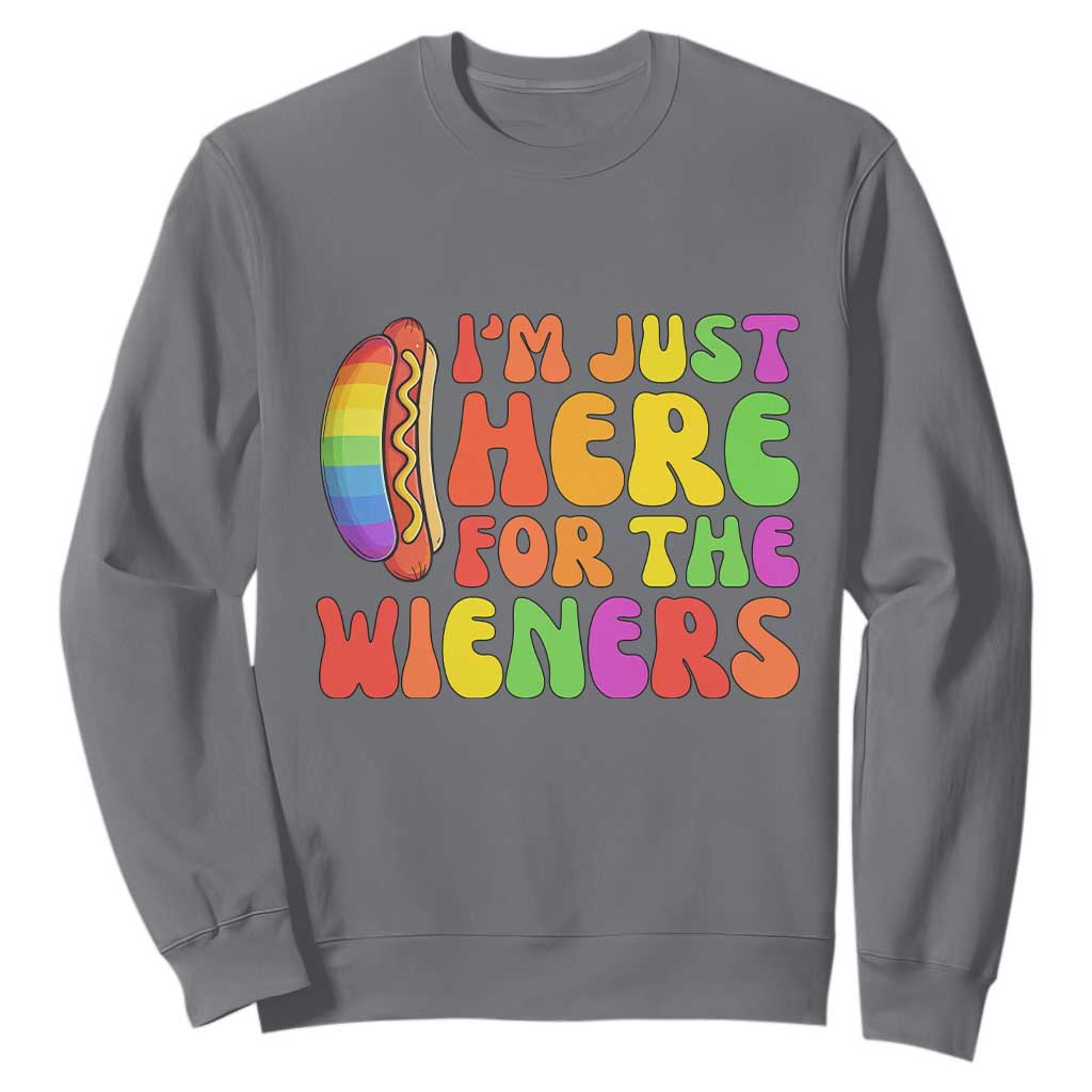 Funny Im Just Here For The Wieners Sweatshirt LGBTQ Pride Party Gift TS12 Charcoal Print Your Wear