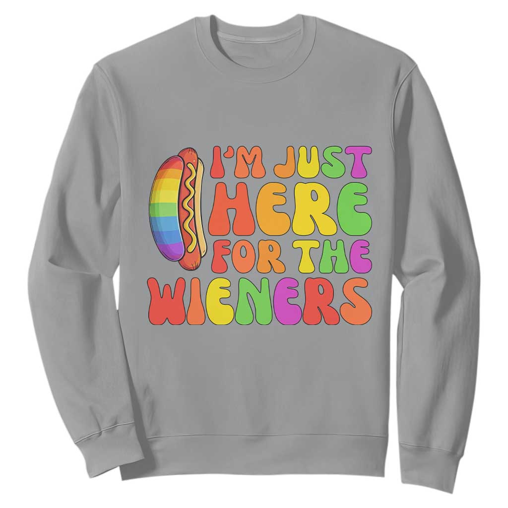 Funny Im Just Here For The Wieners Sweatshirt LGBTQ Pride Party Gift TS12 Sport Gray Print Your Wear