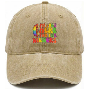Funny Im Just Here For The Wieners Washed Cotton Baseball Cap LGBTQ Pride Party Gift TS12 Print Your Wear