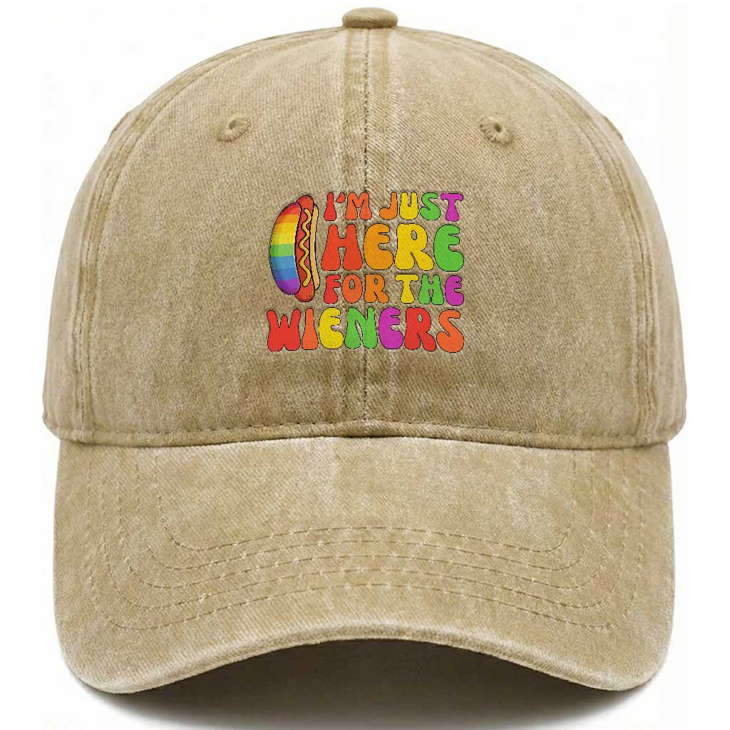 Funny Im Just Here For The Wieners Washed Cotton Baseball Cap LGBTQ Pride Party Gift TS12 Print Your Wear