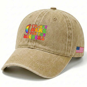 Funny Im Just Here For The Wieners Washed Cotton Baseball Cap LGBTQ Pride Party Gift TS12 Print Your Wear