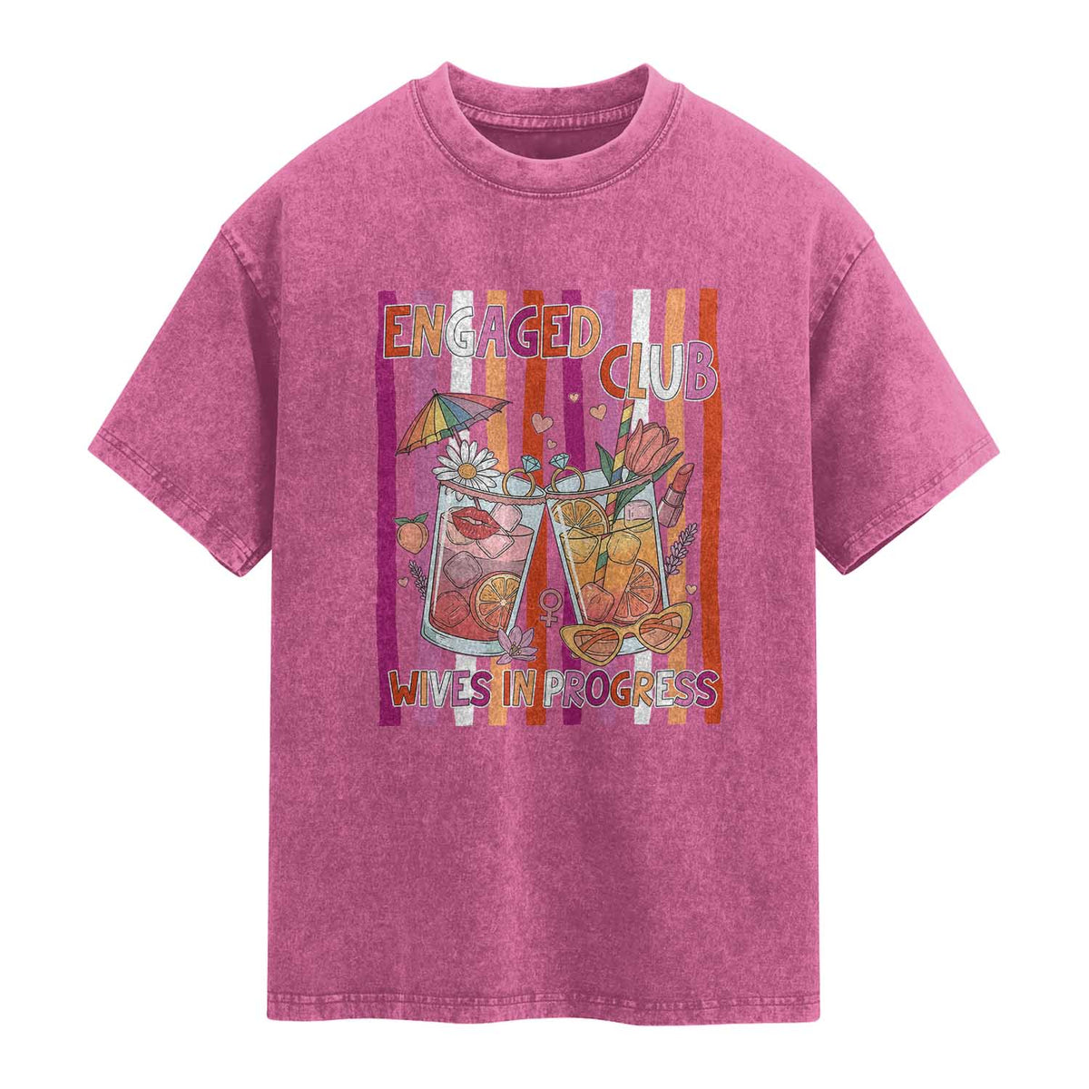 Engaged Club Wives In Progress Washed Cotton T-Shirt Lesbian Bachelorette Engagement Gift
