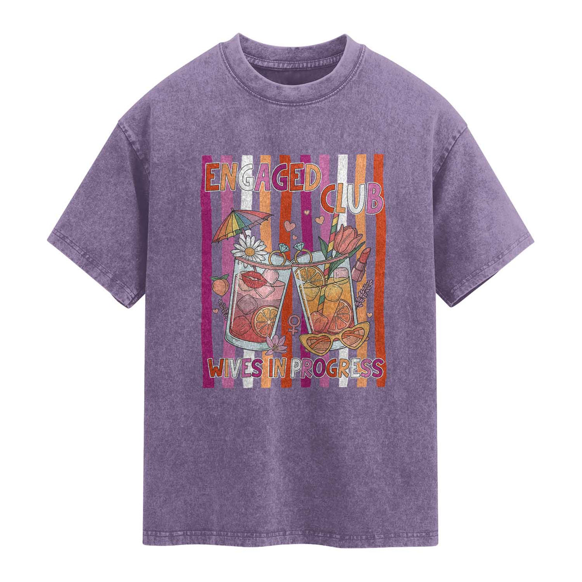 Engaged Club Wives In Progress Washed Cotton T-Shirt Lesbian Bachelorette Engagement Gift