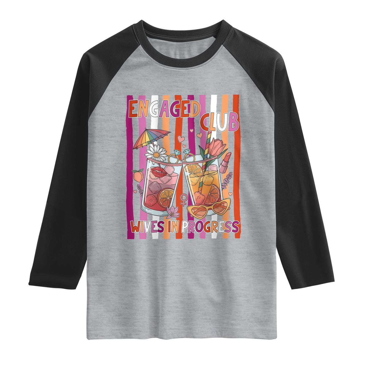 Engaged Club Wives In Progress Raglan Shirt Lesbian Bachelorette Engagement Gift TS12 Heather Gray Black Print Your Wear