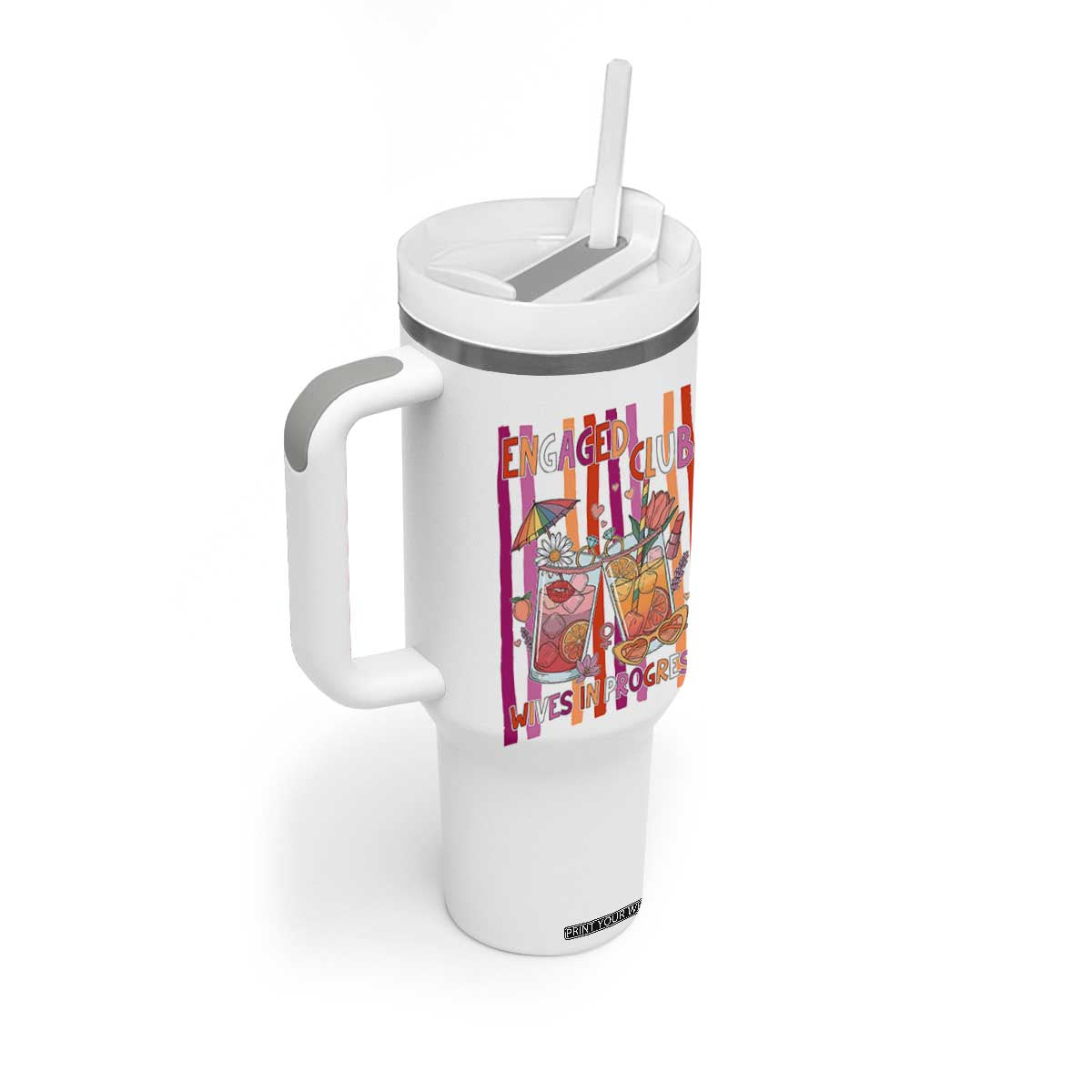 Engaged Club Wives In Progress Tumbler With Handle Lesbian Bachelorette Engagement Gift TS12 Print Your Wear
