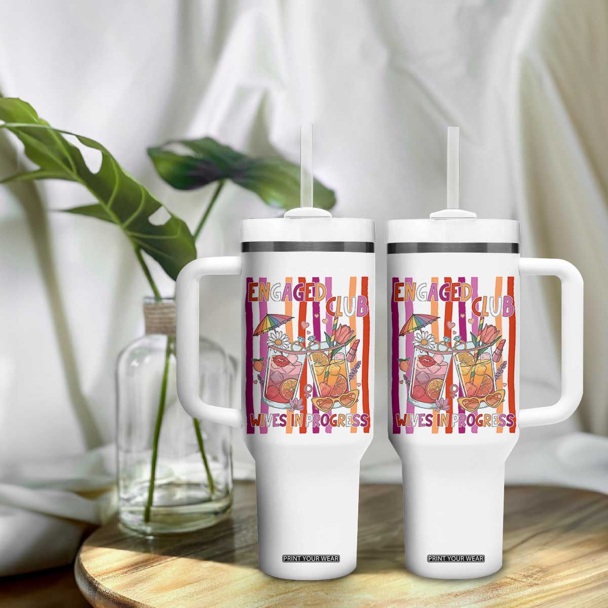 Engaged Club Wives In Progress Tumbler With Handle Lesbian Bachelorette Engagement Gift TS12 Print Your Wear