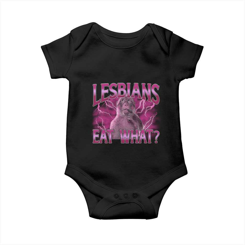 Funny Monkey Meme Lesbians Eat What Baby Onesie LGBTQ Pride Gift TS12 Black Print Your Wear