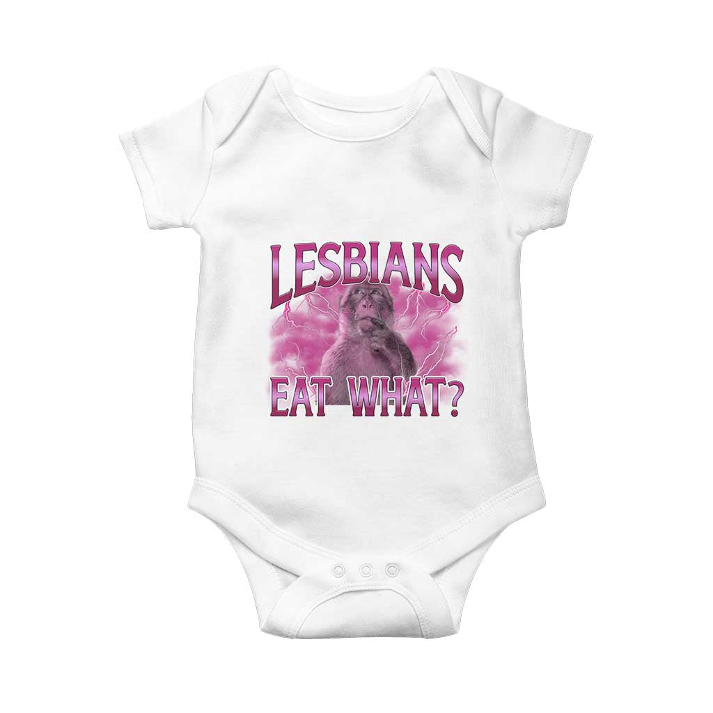 Funny Monkey Meme Lesbians Eat What Baby Onesie LGBTQ Pride Gift TS12 White Print Your Wear