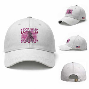 Funny Monkey Meme Lesbians Eat What Baseball Cap LGBTQ Pride Gift TS12 Baseball Cap Universal Fit White Print Your Wear