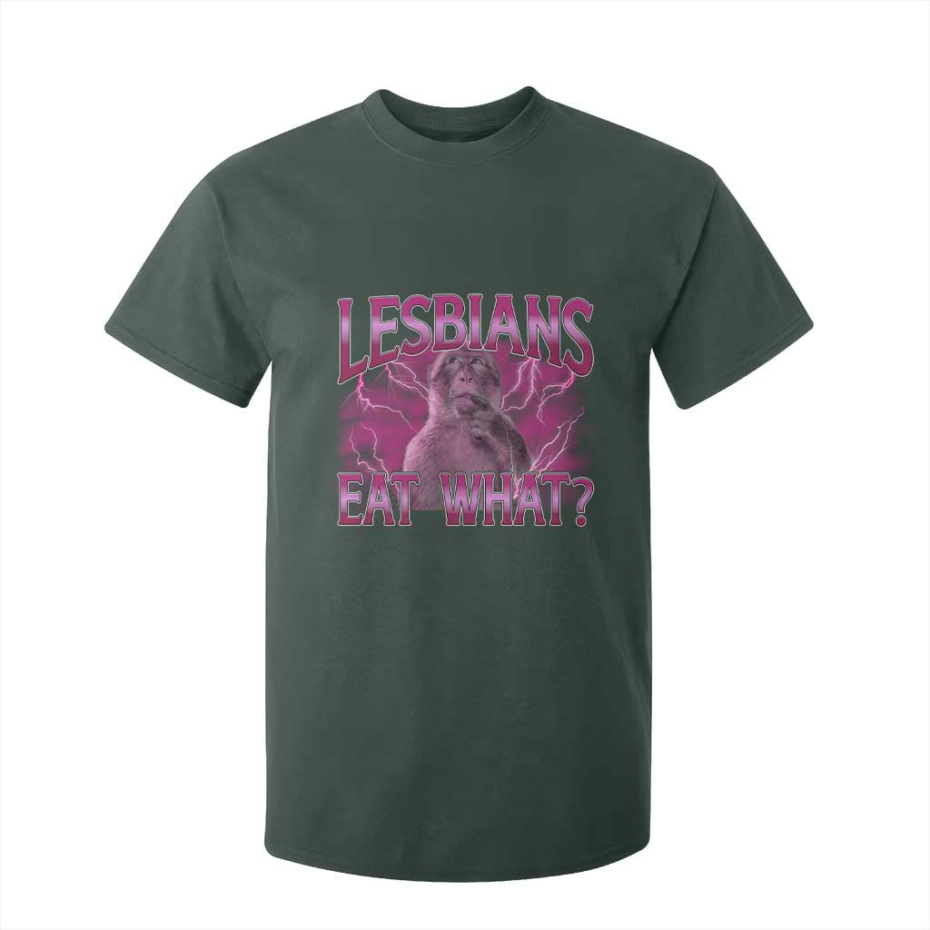Funny Monkey Meme Lesbians Eat What T Shirt For Kid LGBTQ Pride Gift TS12 Dark Forest Green Print Your Wear