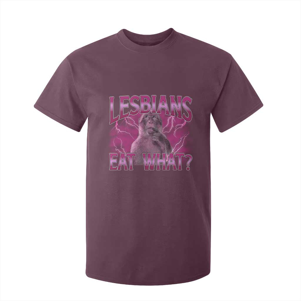 Funny Monkey Meme Lesbians Eat What T Shirt For Kid LGBTQ Pride Gift TS12 Maroon Print Your Wear