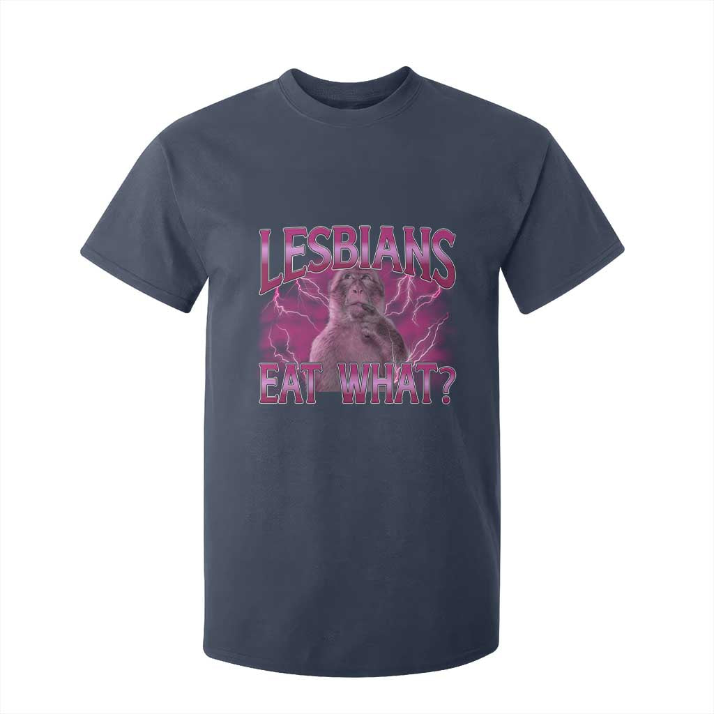 Funny Monkey Meme Lesbians Eat What T Shirt For Kid LGBTQ Pride Gift TS12 Navy Print Your Wear