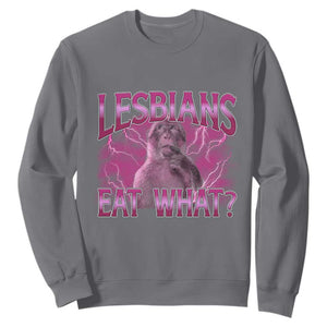 Funny Monkey Meme Lesbians Eat What Sweatshirt LGBTQ Pride Gift TS12 Charcoal Print Your Wear