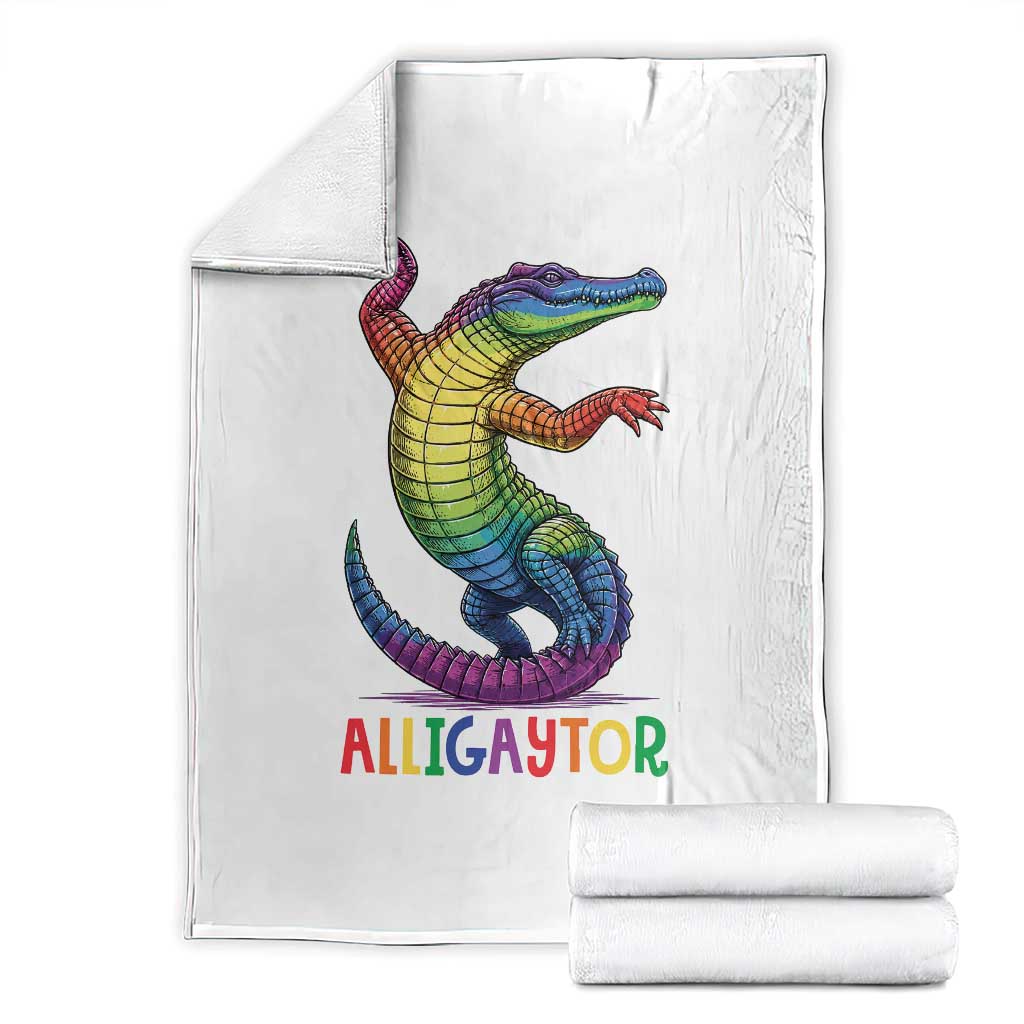 Alligaytor LGBTQ Pride Graphic Throw Blanket Queer Reptile Lovers TS12 White Print Your Wear