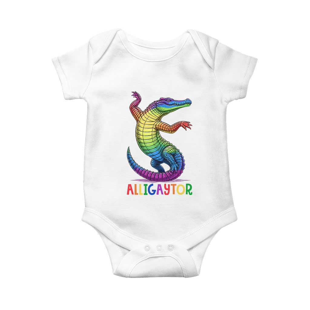Alligaytor LGBTQ Pride Graphic Baby Onesie Queer Reptile Lovers TS12 White Print Your Wear