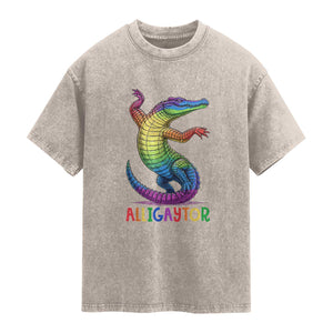 Alligaytor LGBTQ Pride Graphic Washed Cotton T-Shirt Queer Reptile Lovers