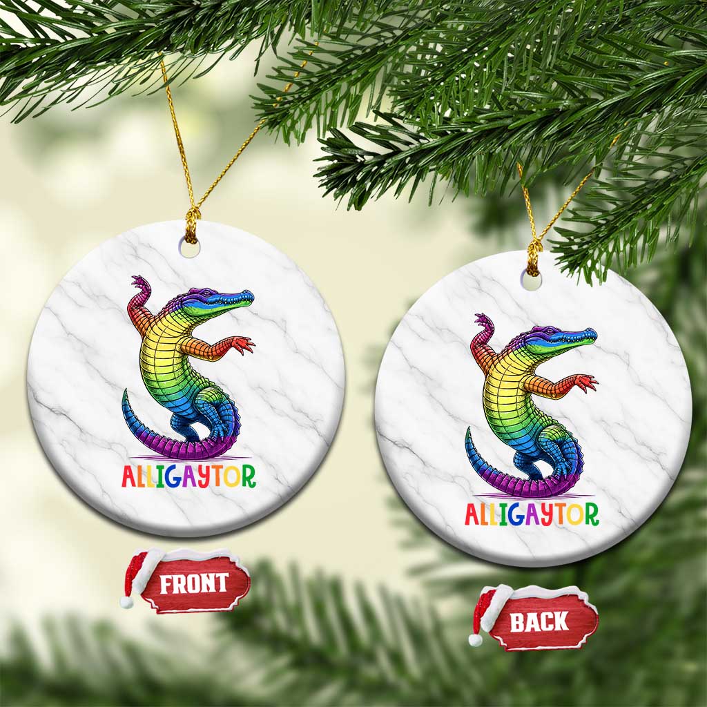 Alligaytor LGBTQ Pride Graphic Ceramic Ornament Queer Reptile Lovers TS12 1pc White Marble Print Your Wear