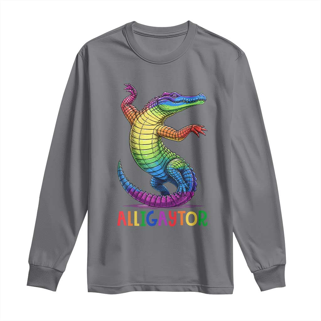 Alligaytor LGBTQ Pride Graphic Long Sleeve Shirt Queer Reptile Lovers TS12 Charcoal Print Your Wear