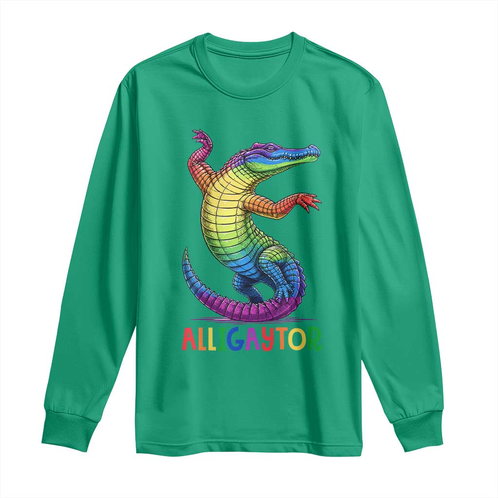 Alligaytor LGBTQ Pride Graphic Long Sleeve Shirt Queer Reptile Lovers TS12 Irish Green Print Your Wear