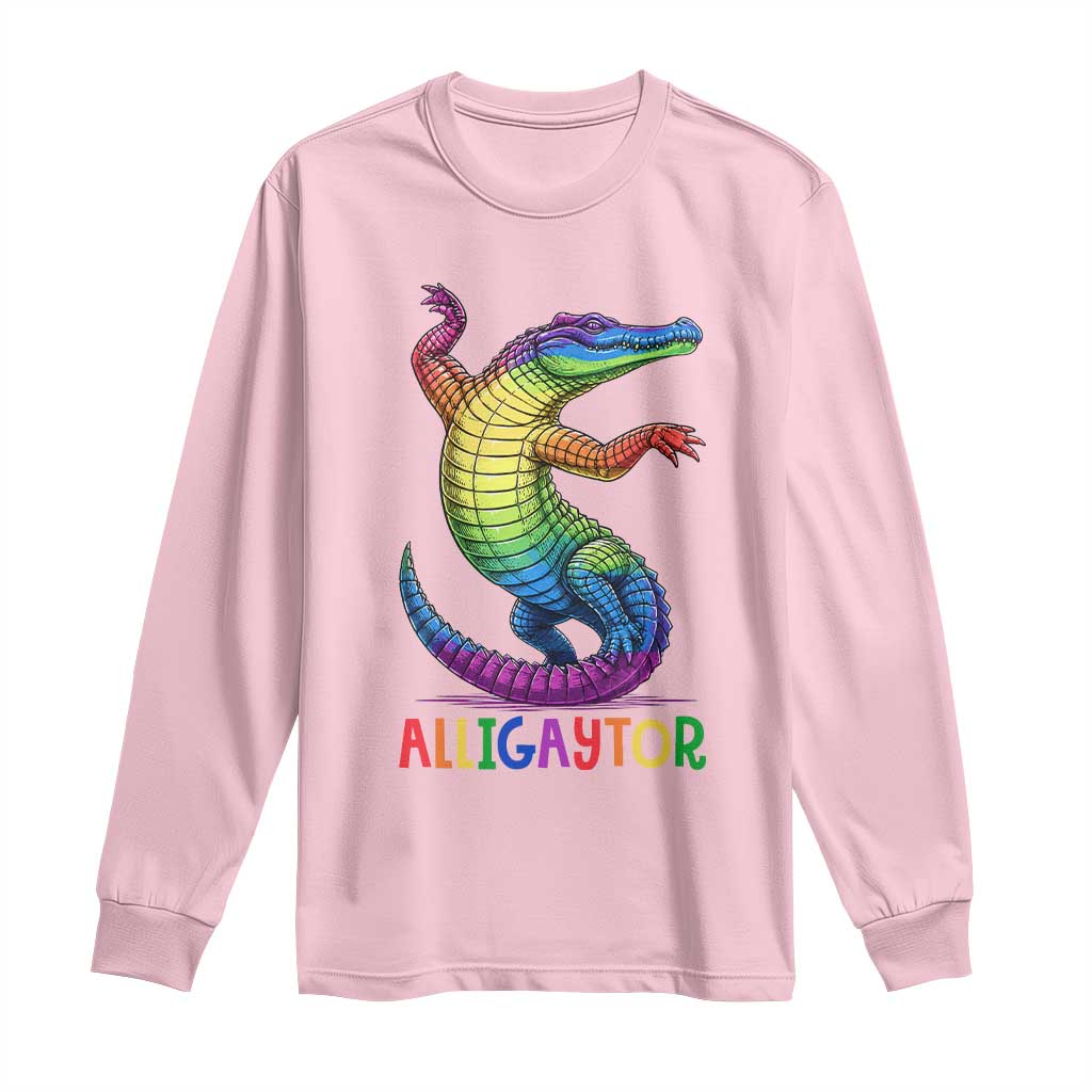Alligaytor LGBTQ Pride Graphic Long Sleeve Shirt Queer Reptile Lovers TS12 Light Pink Print Your Wear