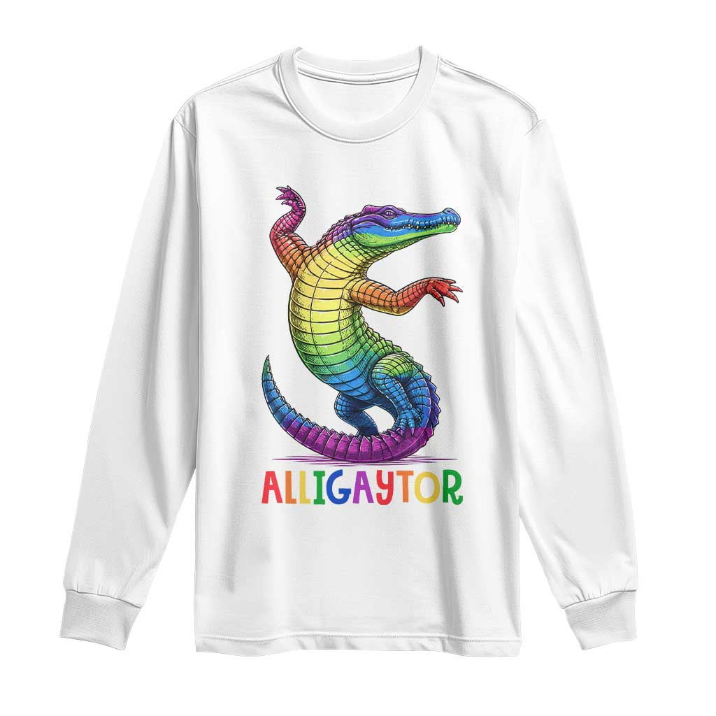 Alligaytor LGBTQ Pride Graphic Long Sleeve Shirt Queer Reptile Lovers TS12 White Print Your Wear