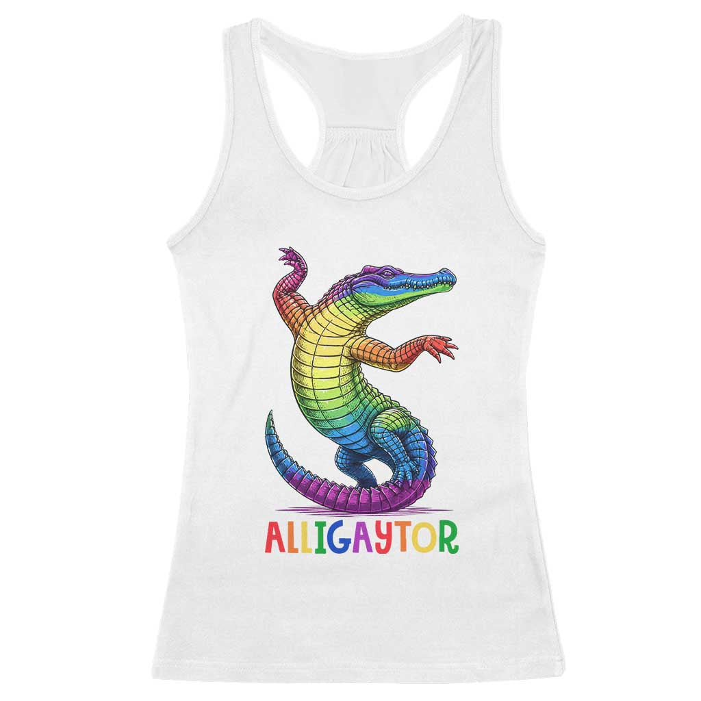 Alligaytor LGBTQ Pride Graphic Racerback Tank Top Queer Reptile Lovers TS12 White Print Your Wear