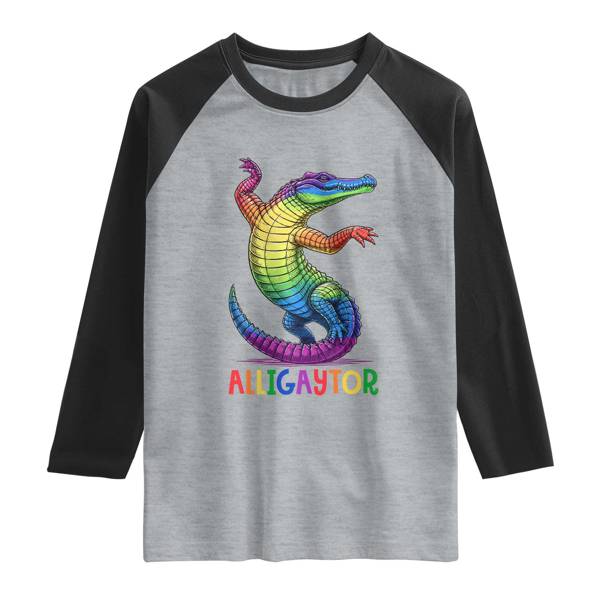 Alligaytor LGBTQ Pride Graphic Raglan Shirt Queer Reptile Lovers TS12 Heather Gray Black Print Your Wear