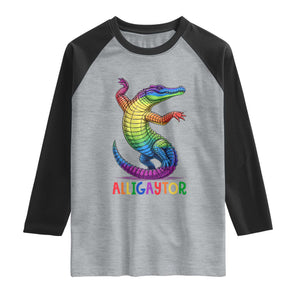 Alligaytor LGBTQ Pride Graphic Raglan Shirt Queer Reptile Lovers TS12 Heather Gray Black Print Your Wear