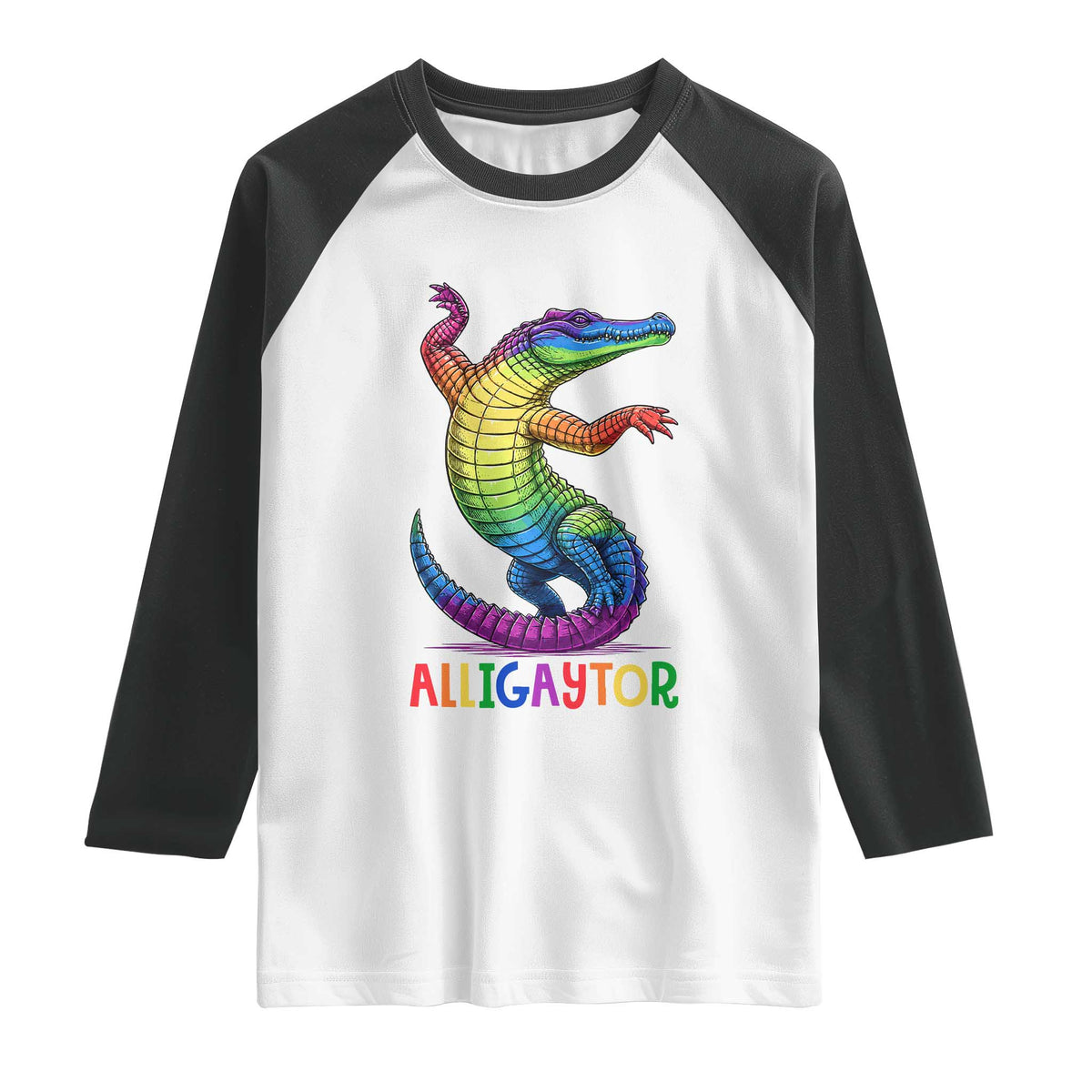 Alligaytor LGBTQ Pride Graphic Raglan Shirt Queer Reptile Lovers TS12 White Black Print Your Wear
