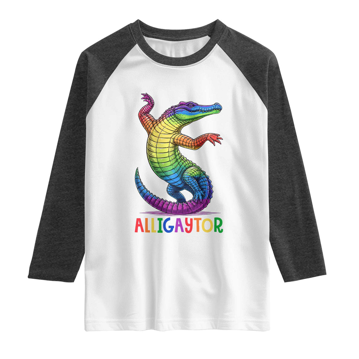 Alligaytor LGBTQ Pride Graphic Raglan Shirt Queer Reptile Lovers TS12 White Heather Charcoal Print Your Wear