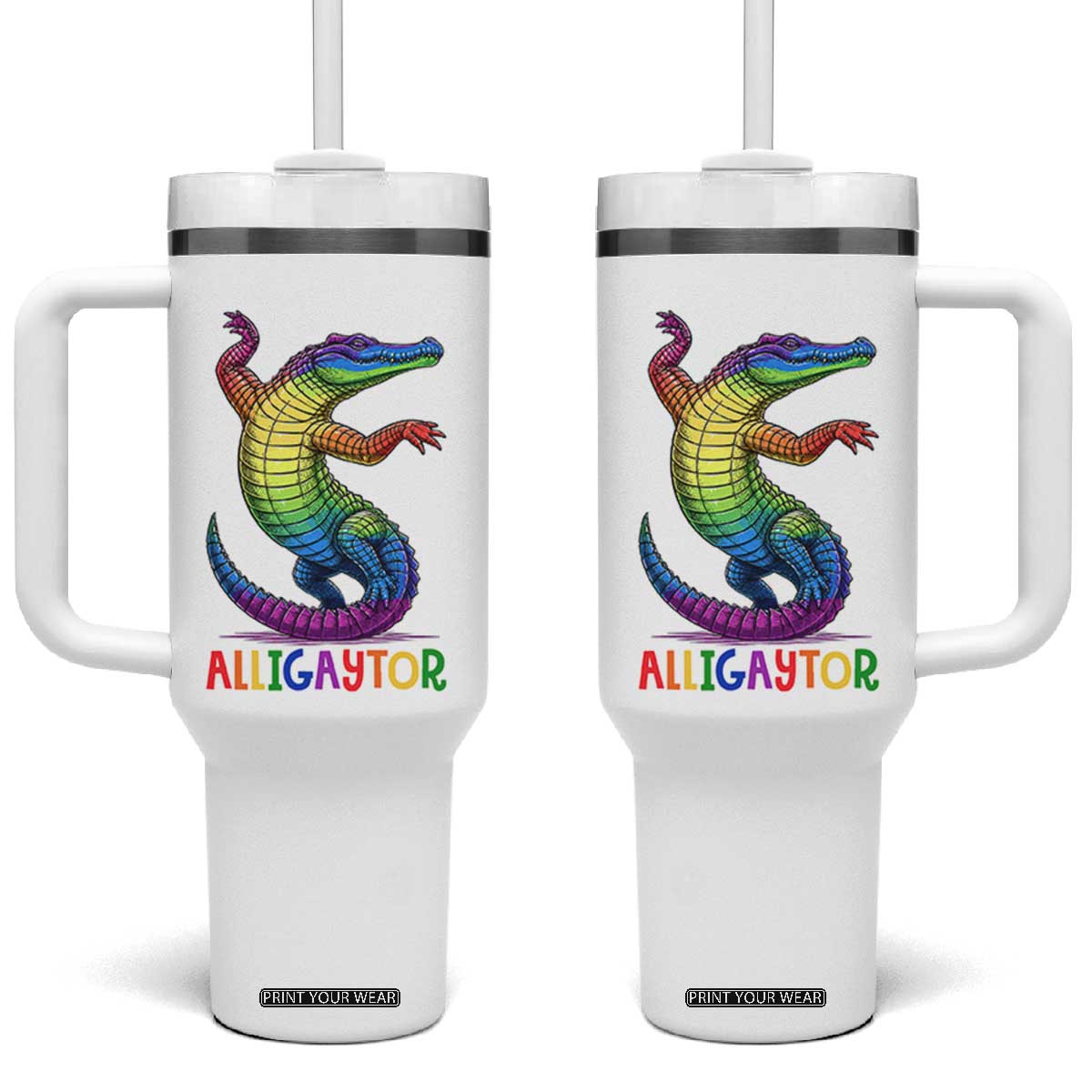 Alligaytor LGBTQ Pride Graphic Tumbler With Handle Queer Reptile Lovers TS12 One Size: 40 oz White Print Your Wear