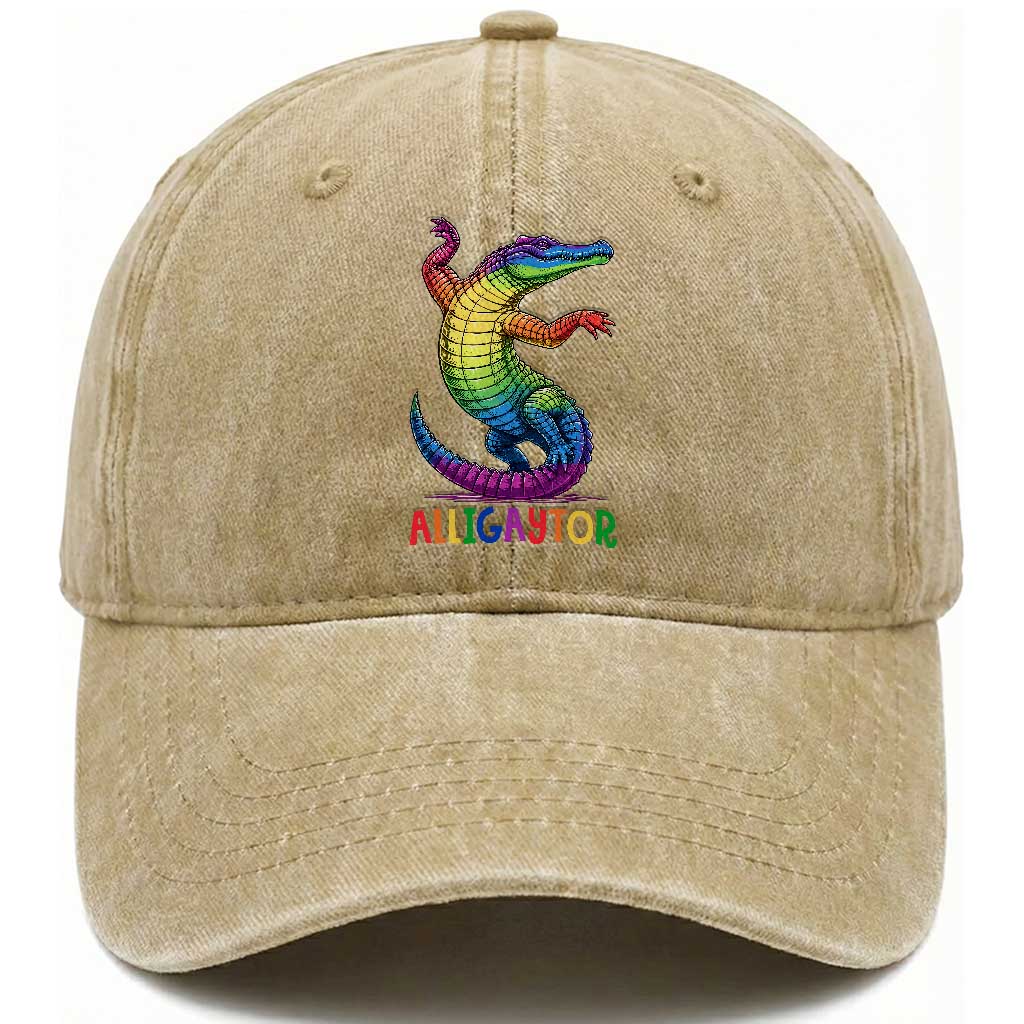 Alligaytor LGBTQ Pride Graphic Washed Cotton Baseball Cap Queer Reptile Lovers TS12 Print Your Wear