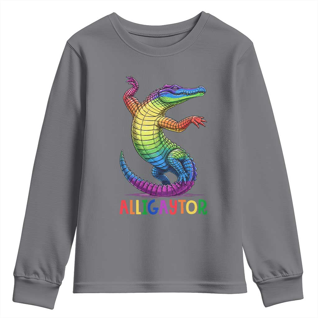 Alligaytor LGBTQ Pride Graphic Youth Sweatshirt Queer Reptile Lovers TS12 Charcoal Print Your Wear