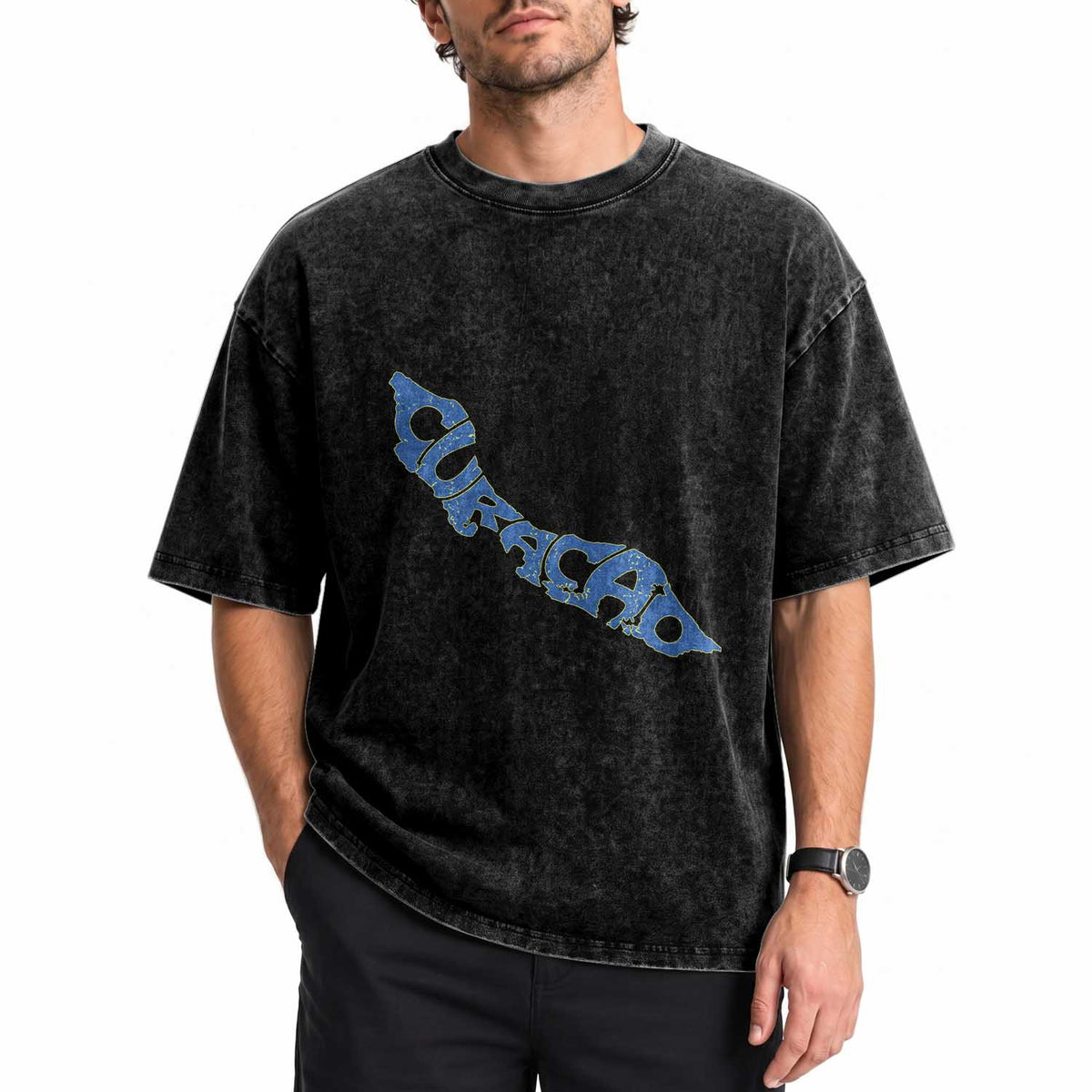 Curacao Flag Map Pride Washed Cotton T-Shirt Proud Curacaoan Heritage Gift