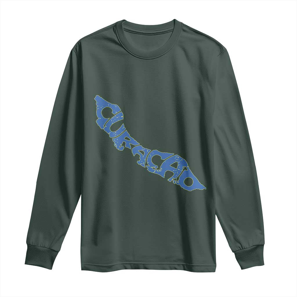 Curacao Flag Map Pride Long Sleeve Shirt Proud Curacaoan Heritage Gift TS12 Dark Forest Green Print Your Wear