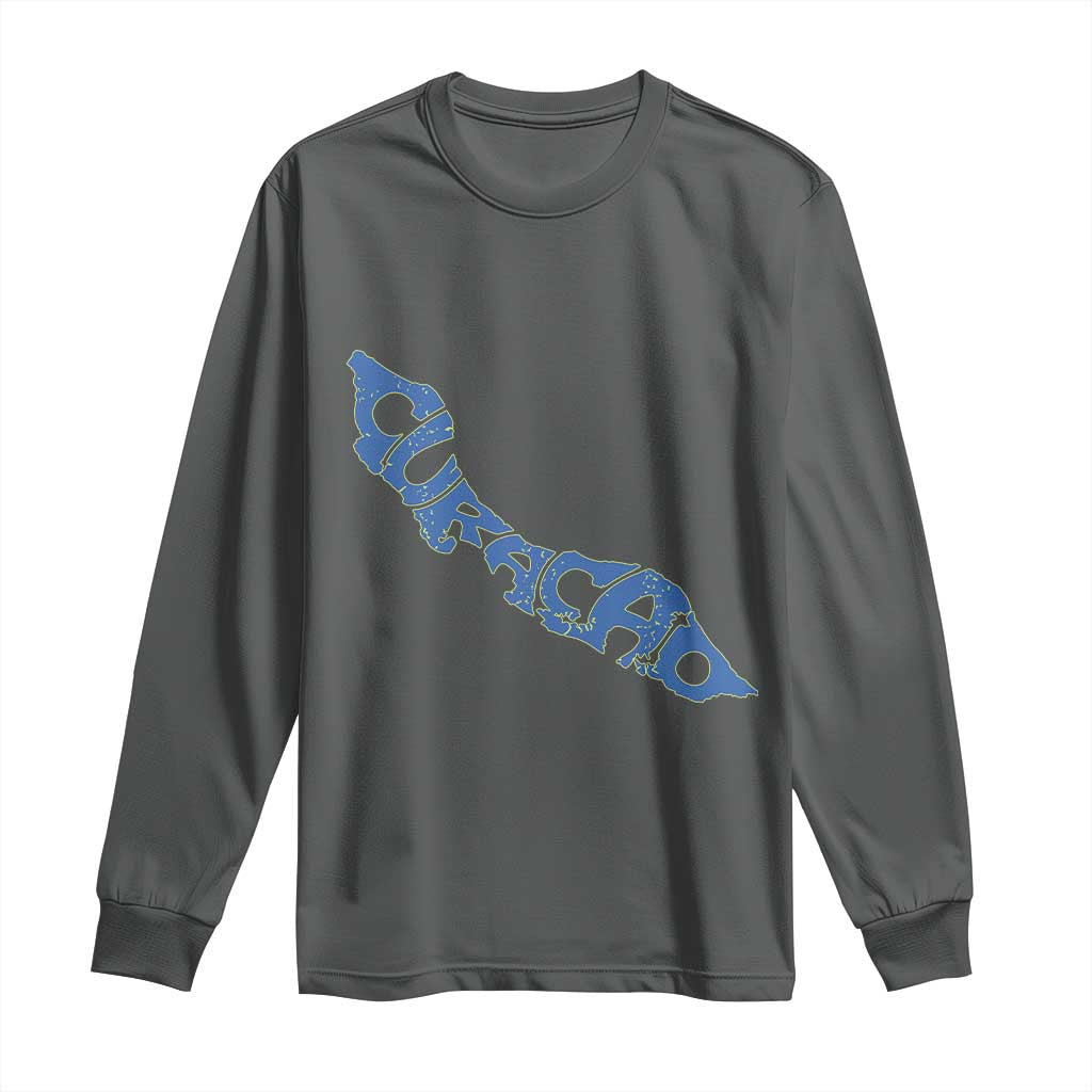 Curacao Flag Map Pride Long Sleeve Shirt Proud Curacaoan Heritage Gift TS12 Dark Heather Print Your Wear