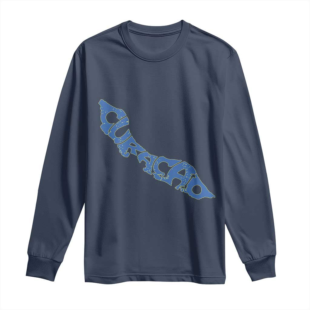 Curacao Flag Map Pride Long Sleeve Shirt Proud Curacaoan Heritage Gift TS12 Navy Print Your Wear