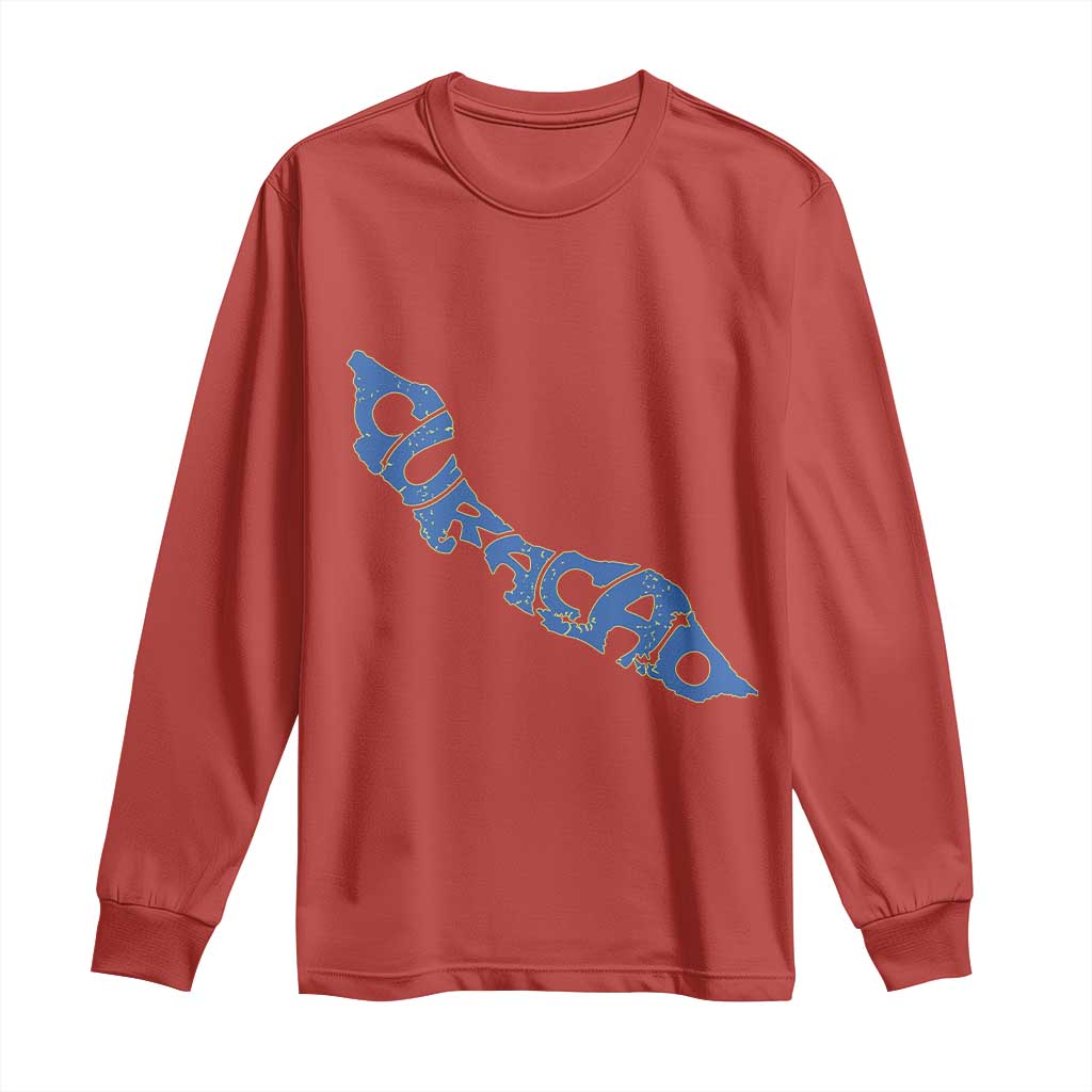 Curacao Flag Map Pride Long Sleeve Shirt Proud Curacaoan Heritage Gift TS12 Red Print Your Wear