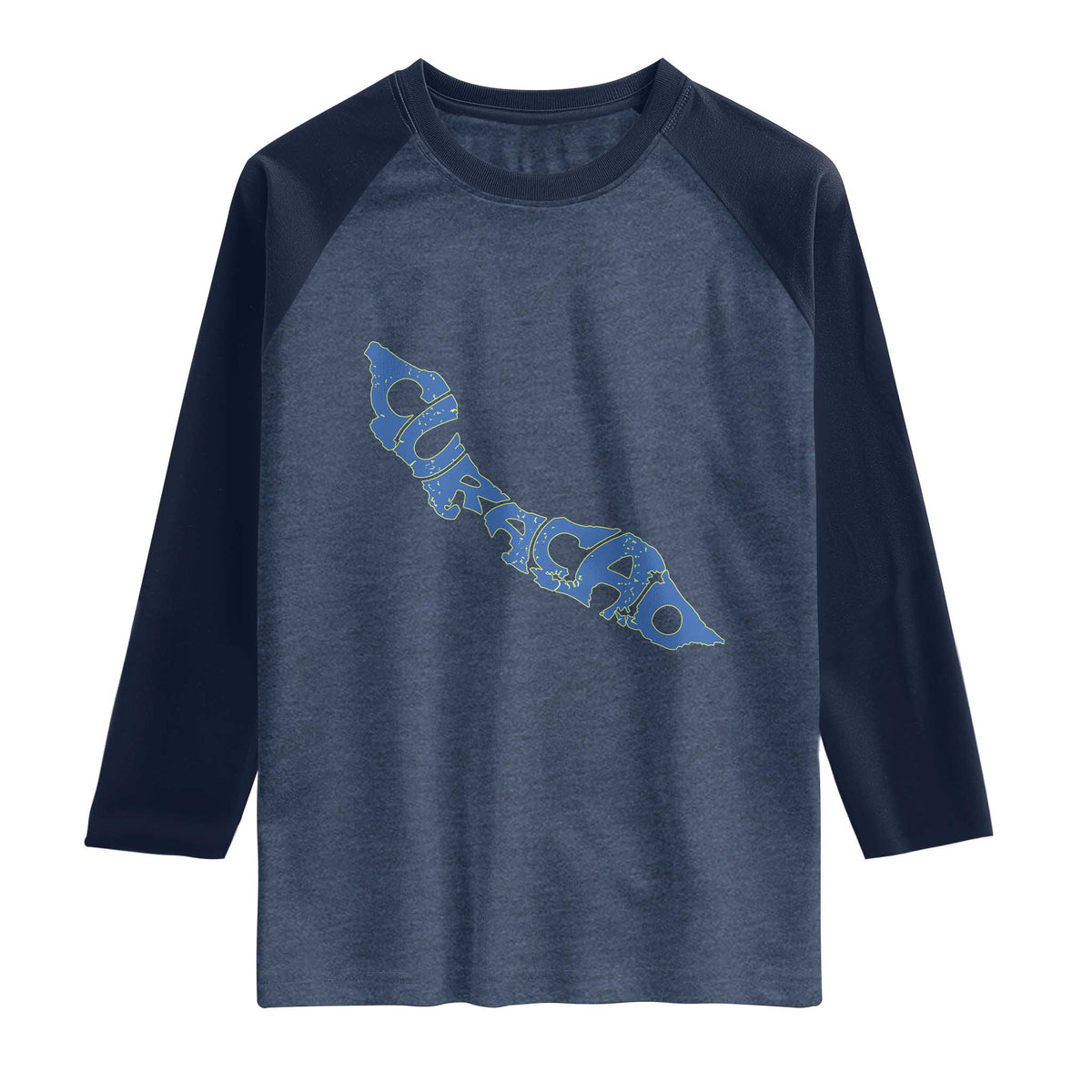 Curacao Flag Map Pride Raglan Shirt Proud Curacaoan Heritage Gift TS12 Heather Denim Navy Print Your Wear